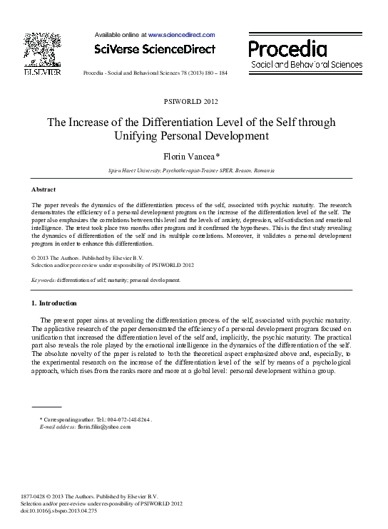 (PDF) The Increase of the Differentiation Level of the Self through ...