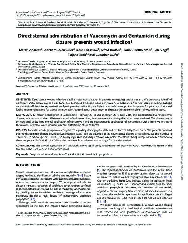 (PDF) Direct sternal administration of Vancomycin and Gentamicin during ...