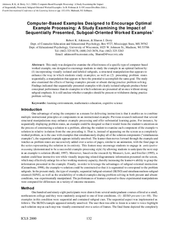 (PDF) Computer-based examples designed to encourage optimal example ...
