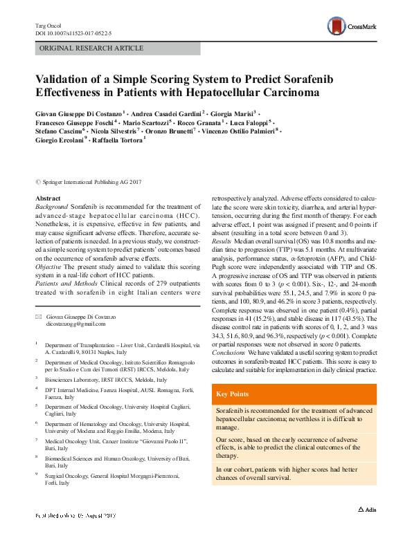 (PDF) Validation of a simple scoring system to predict sorafenib ...