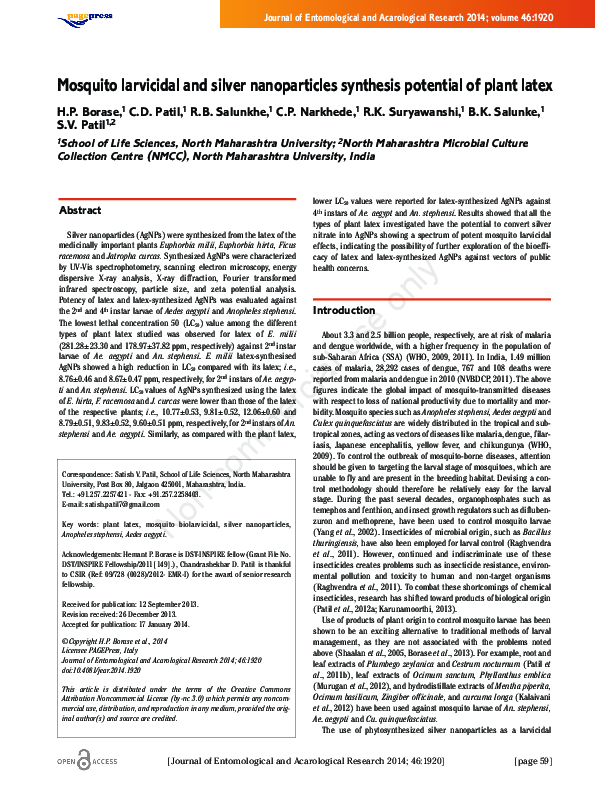 (PDF) Mosquito larvicidal and silver nanoparticles synthesis potential ...