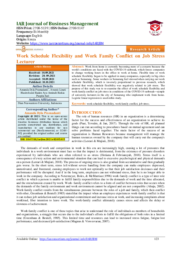 (PDF) Work Schedule Flexibility and Work Family Conflict on Job Stress ...