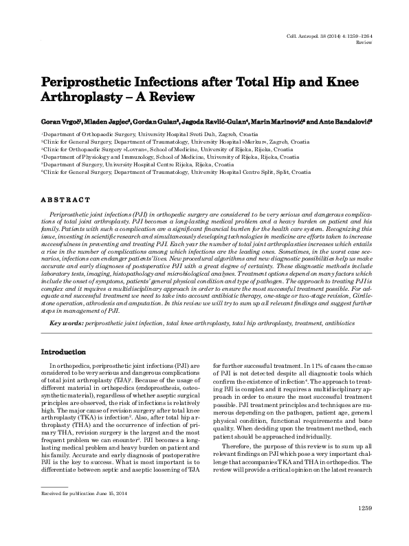 (PDF) Periprosthetic infections after total hip and knee arthroplasty ...