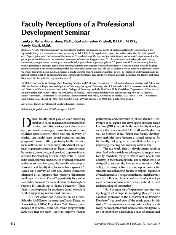 (PDF) Faculty perceptions of a professional development seminar