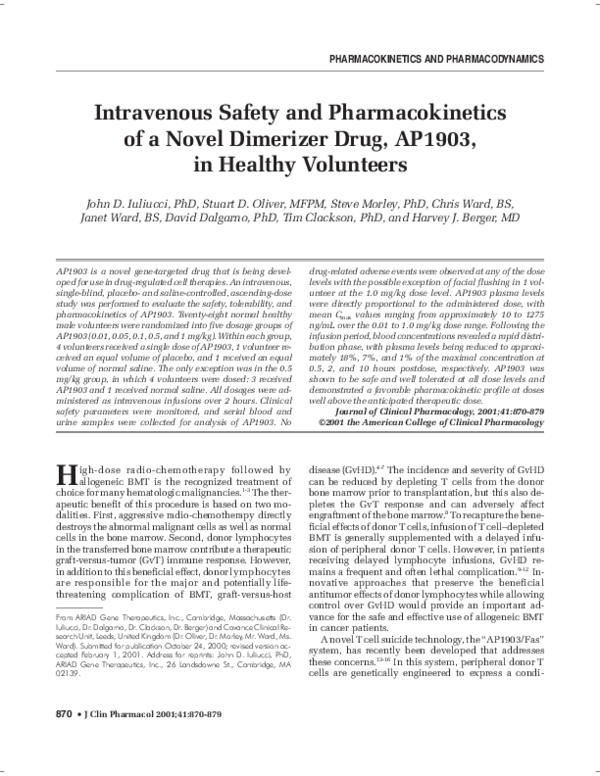 (PDF) Intravenous Safety and Pharmacokinetics of a Novel Dimerizer Drug ...