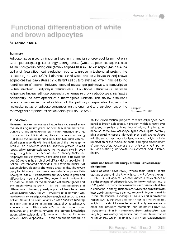 (PDF) Functional differentiation of white and brown adipocytes