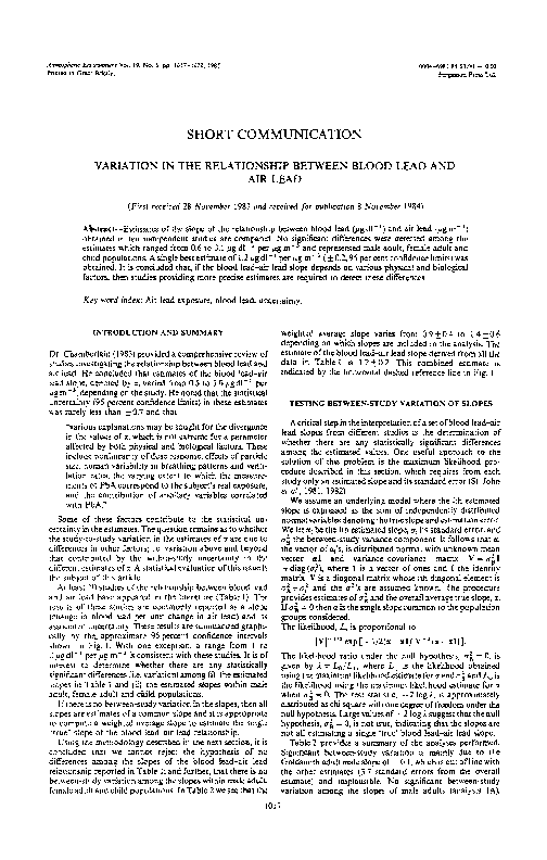 (PDF) Variation in the relationship between blood lead and air lead