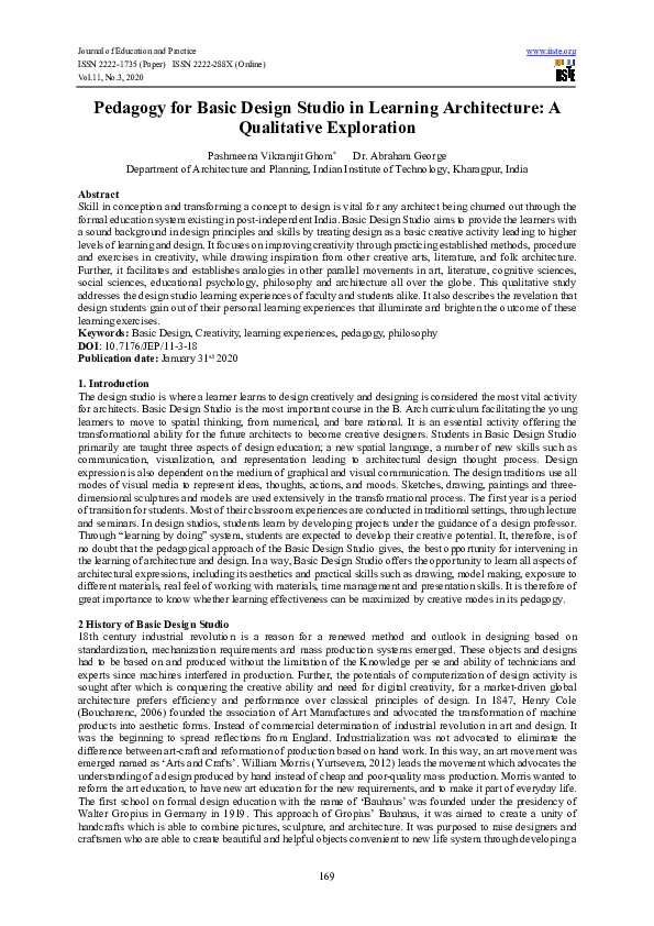 (PDF) Pedagogy for Basic Design Studio in Learning Architecture: A ...