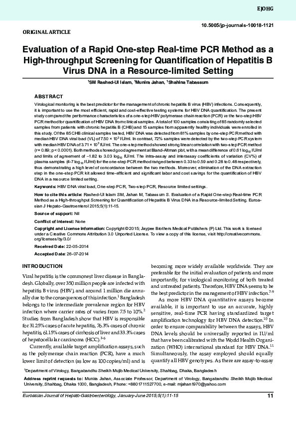 (PDF) Evaluation of a Rapid One-step Real-time PCR Method as a High ...