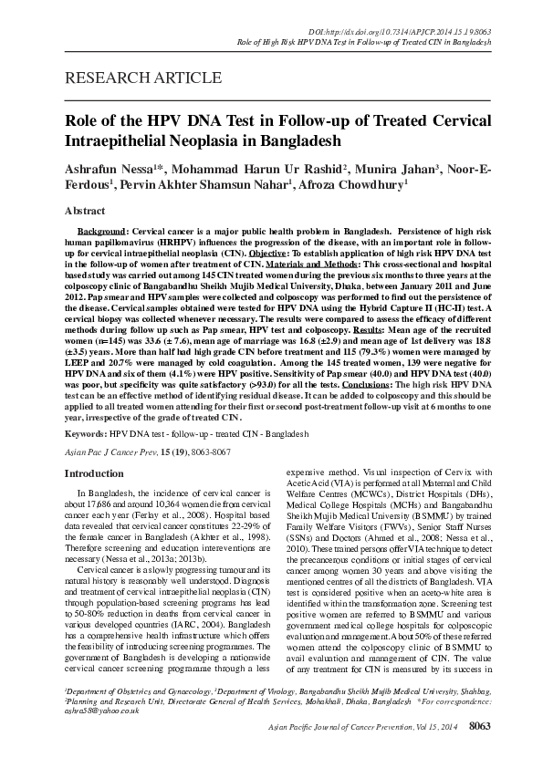 (PDF) Role of the HPV DNA test in follow-up of treated cervical ...