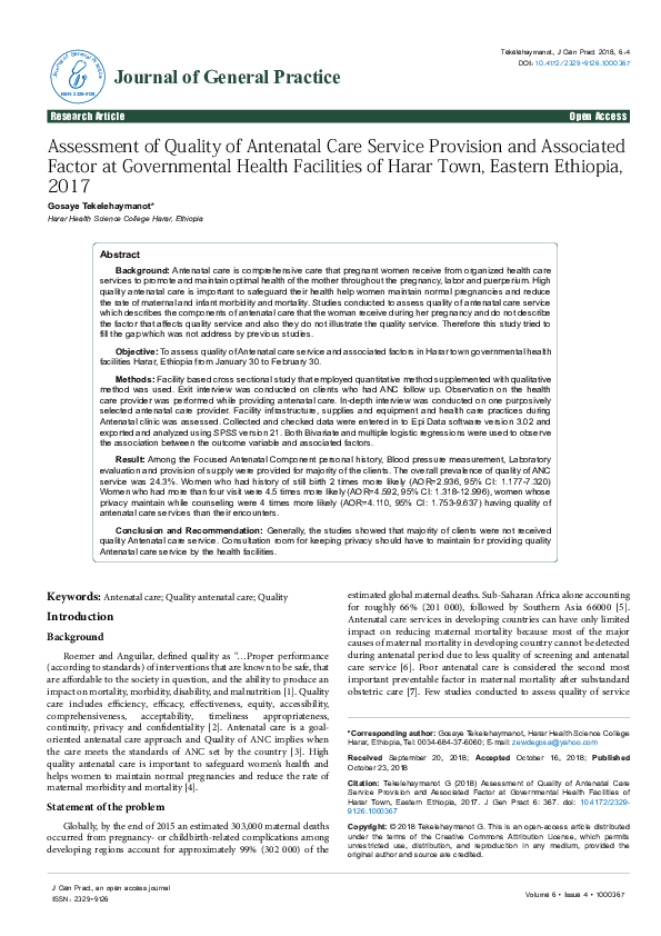 (PDF) Assessment of Quality of Antenatal Care Service Provision and ...