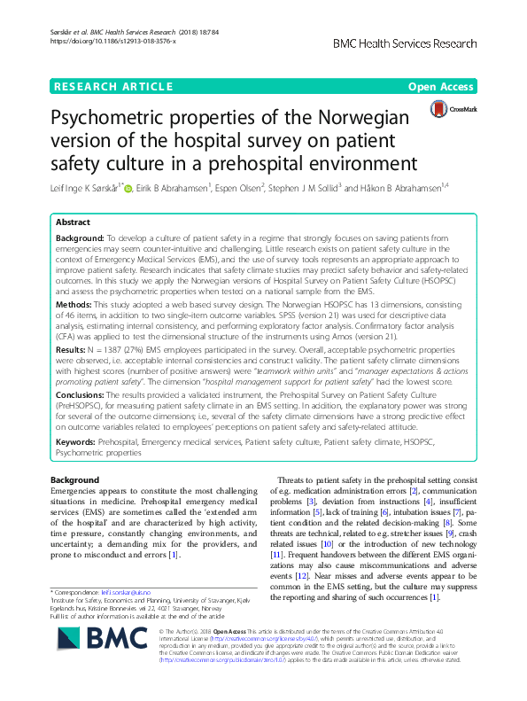 (PDF) Psychometric properties of the Norwegian version of the hospital ...