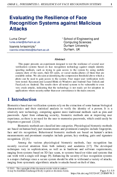 (PDF) Evaluating the Resilience of Face Recognition Systems Against ...