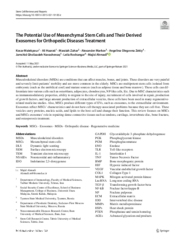 (PDF) The Potential Use of Mesenchymal Stem Cells and Their Derived ...