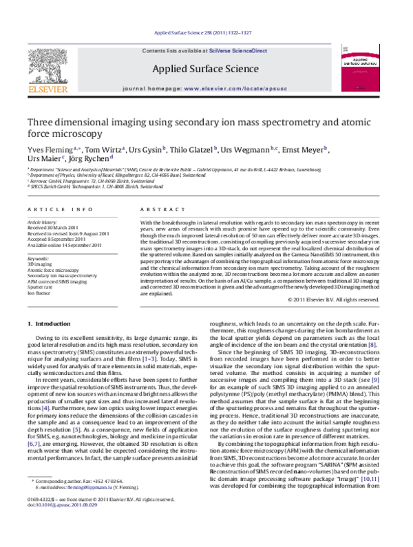 (PDF) Three dimensional imaging using secondary ion mass spectrometry ...