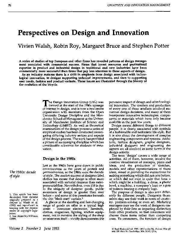 (PDF) Perspectives on Design and Innovation