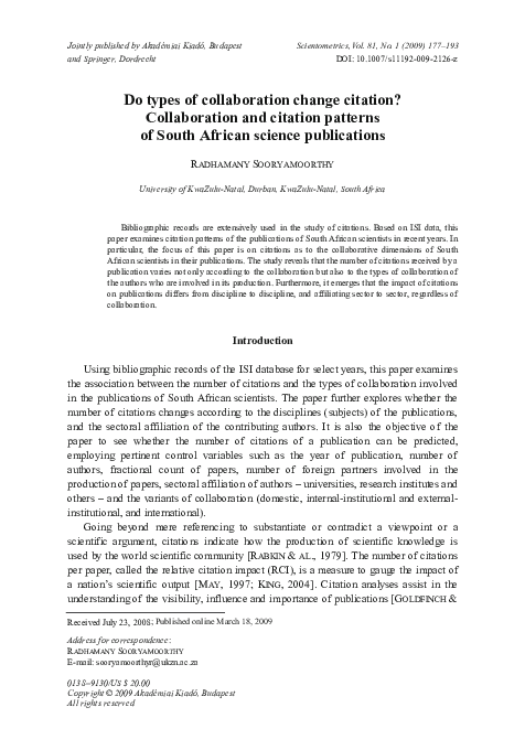 (PDF) Do types of collaboration change citation? Collaboration and ...