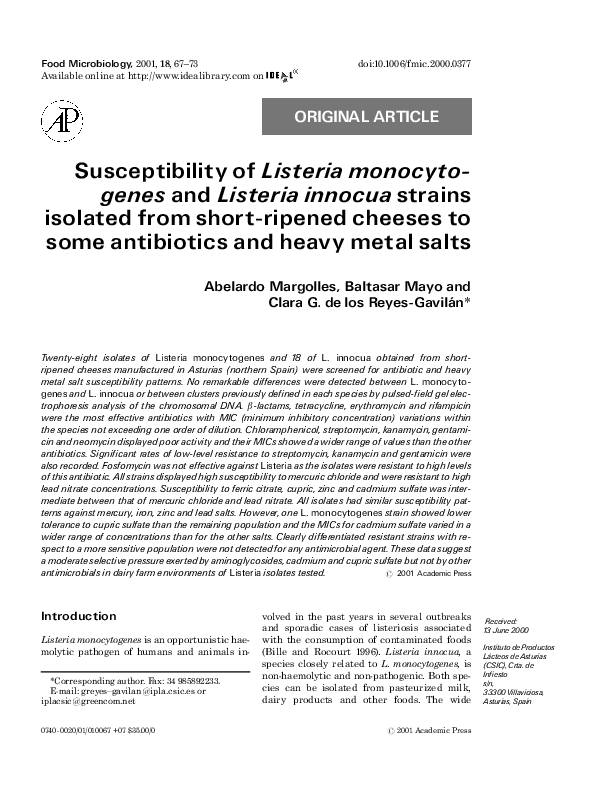 (PDF) Susceptibility of Listeria monocytogenes and Listeria innocua ...