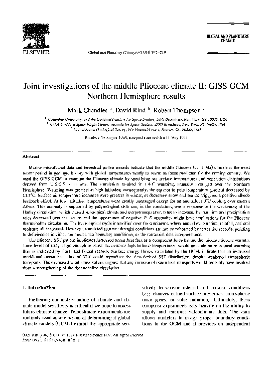 (PDF) Joint investigations of the middle Pliocene climate II: GISS GCM ...