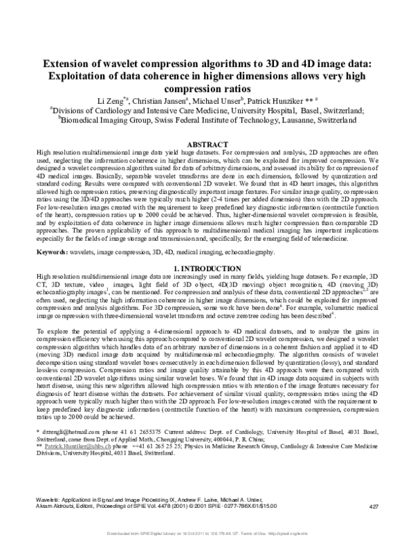 (PDF) Extension of wavelet compression algorithms to 3D and 4D image ...