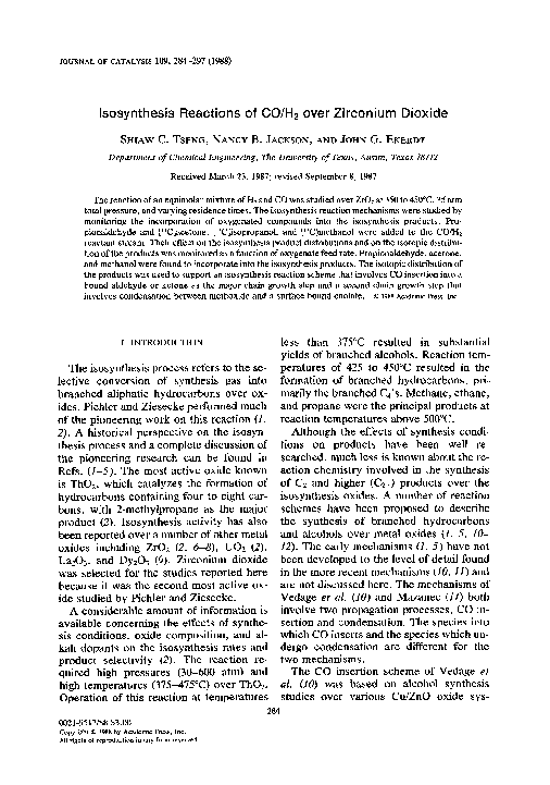 (PDF) Isosynthesis reactions of CO/H2 over zirconium dioxide John