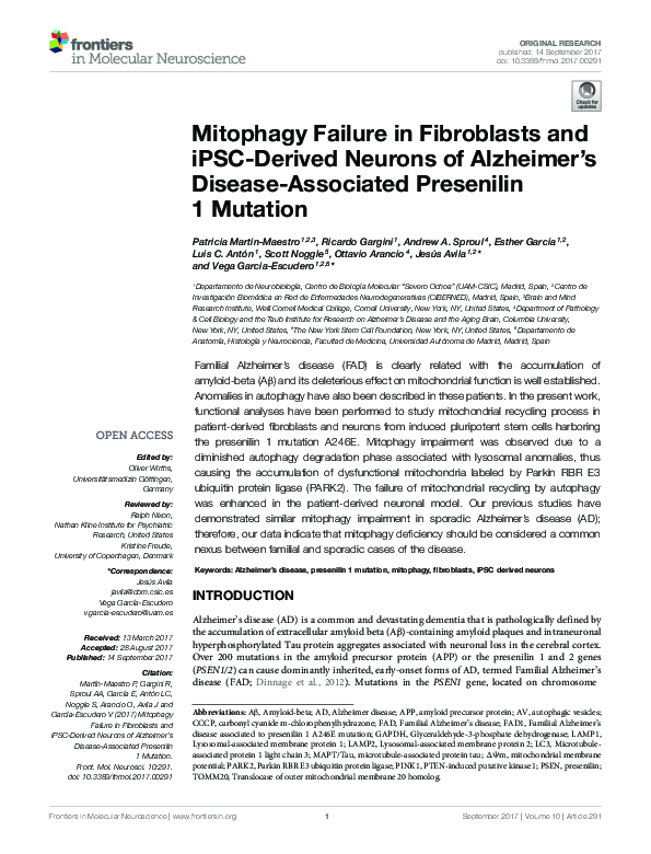 (PDF) Mitophagy Failure in Fibroblasts and iPSC-Derived Neurons of ...