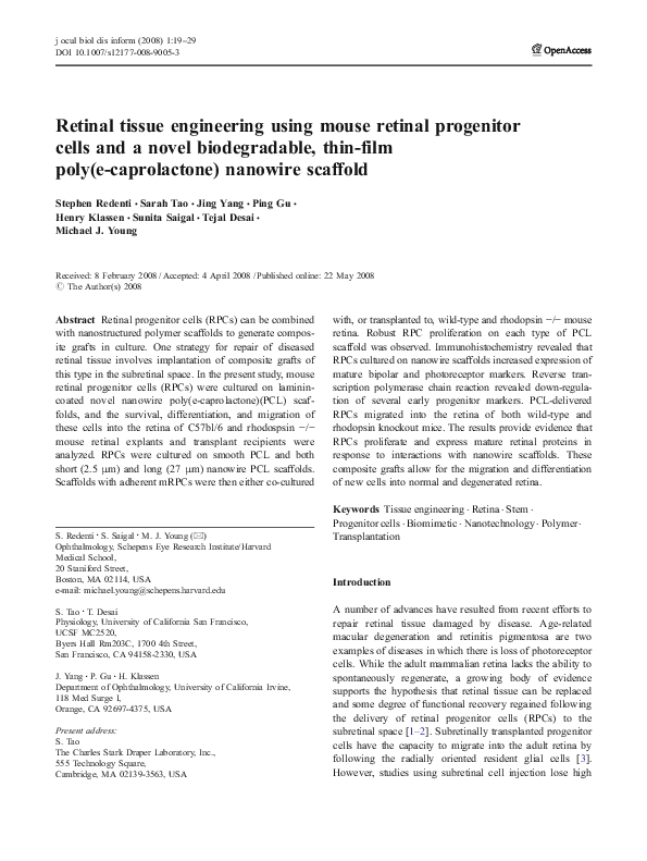 (PDF) Retinal tissue engineering using mouse retinal progenitor cells ...