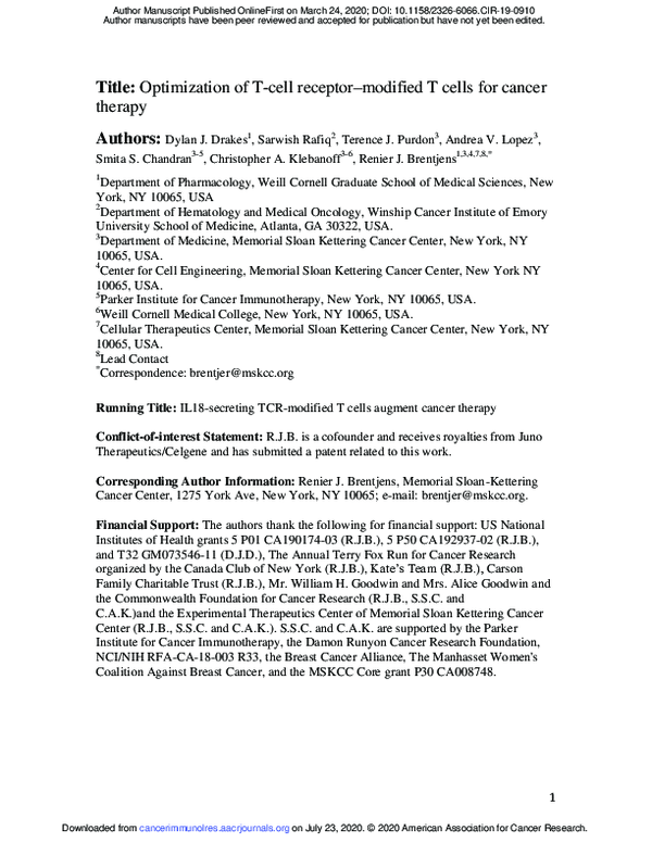 (PDF) Optimization of T-cell Receptor–Modified T Cells for Cancer ...