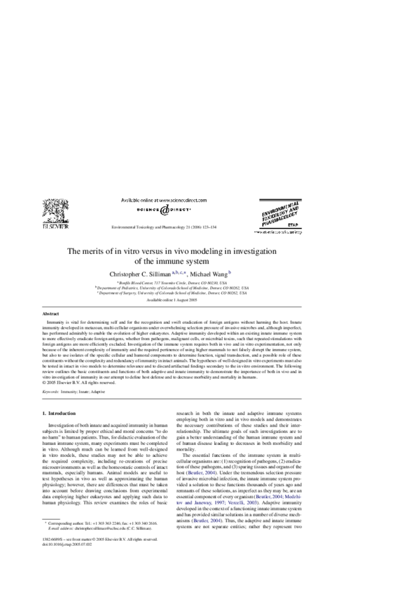 (PDF) The merits of in vitro versus in vivo modeling in investigation ...