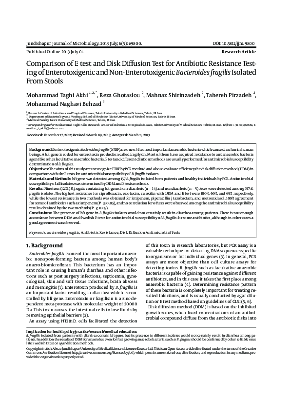 (PDF) Comparison of E test and Disk Diffusion Test for Antibiotic ...