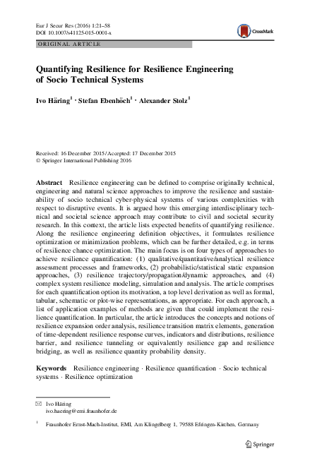(PDF) Quantifying Resilience for Resilience Engineering of Socio ...