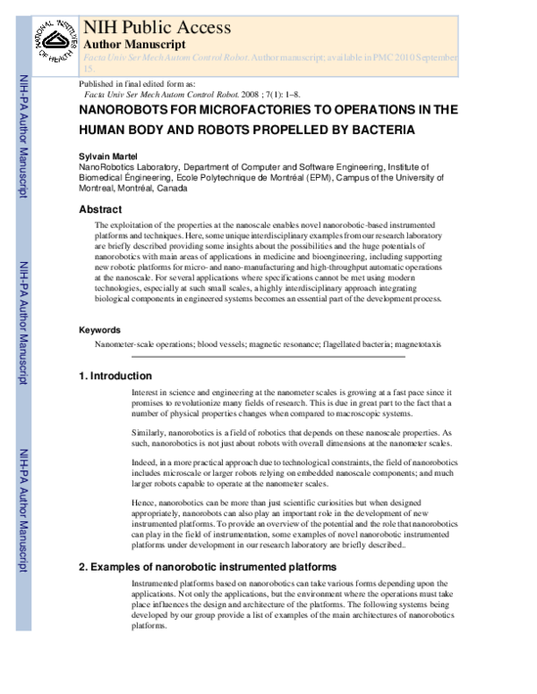 (PDF) Nanorobots for Microfactories to Operations in the Human Body and ...