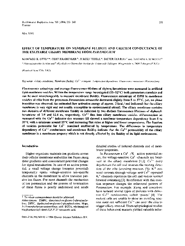 (PDF) Effect of temperature on membrane fluidity and calcium ...