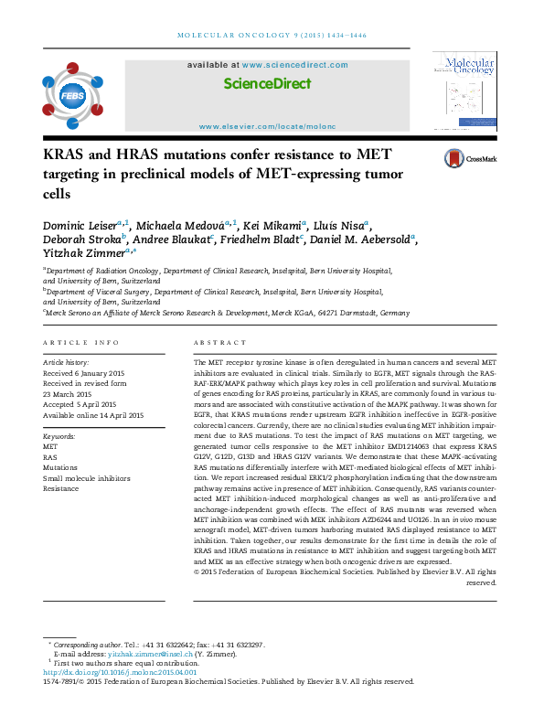 (PDF) KRAS and HRAS mutations confer resistance to MET targeting in ...