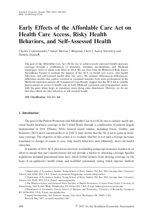 (PDF) Early Effects of the Affordable Care Act on Health Care Access ...