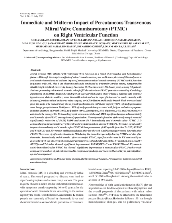 (PDF) Immediate and midterm impact of percutaneous transvenous mitral ...