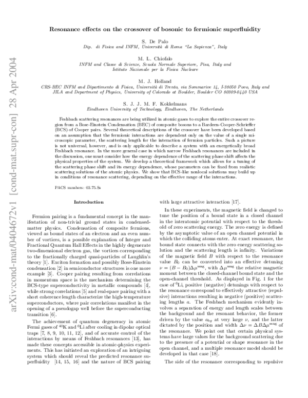 (PDF) Resonance effects on the crossover of bosonic to fermionic ...