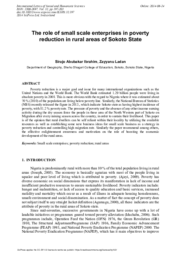 (PDF) The Role of Small Scale Enterprises in Poverty Reduction in Rural ...