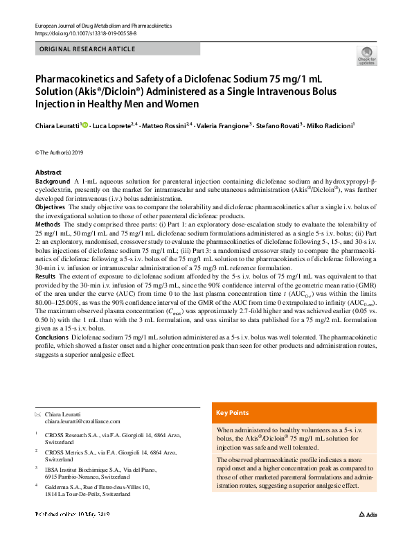 (PDF) Pharmacokinetics and Safety of a Diclofenac Sodium 75 mg/1 mL ...
