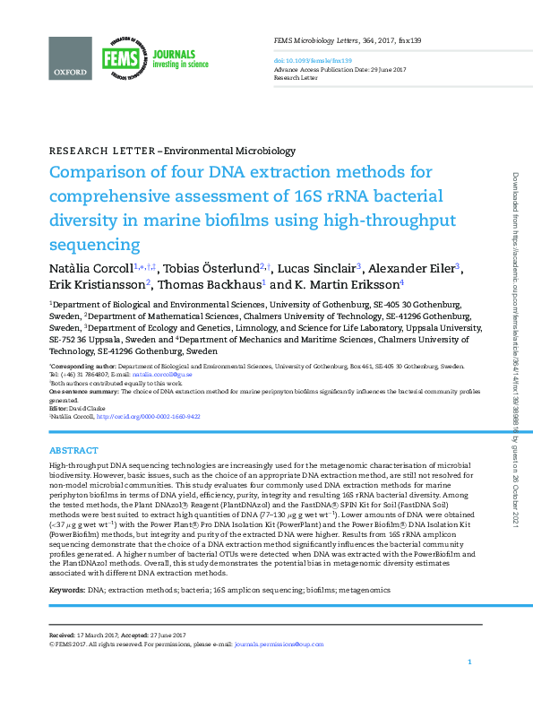 (PDF) Comparison of four DNA extraction methods for comprehensive ...