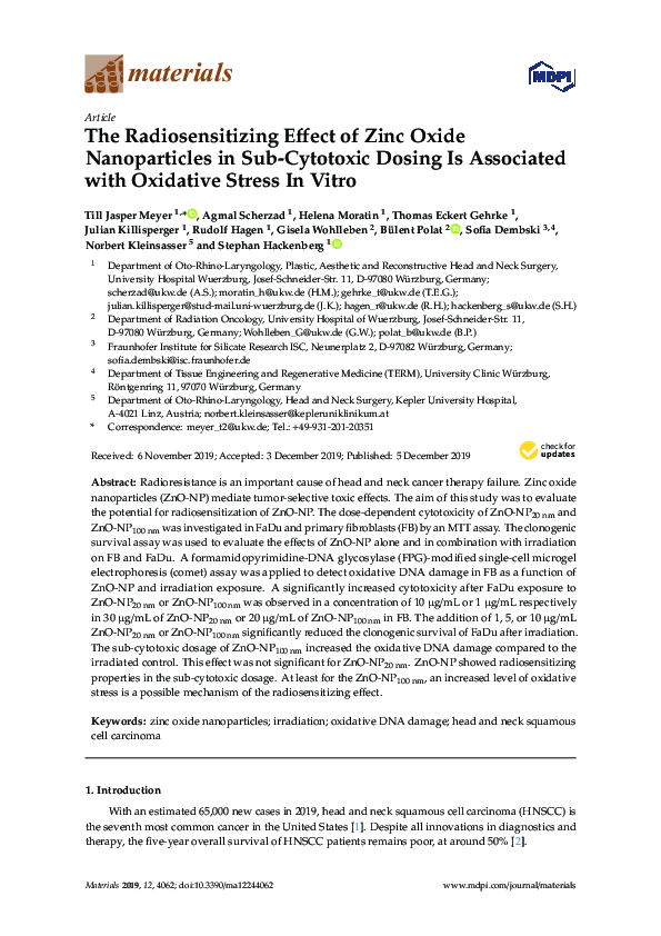 (PDF) The Radiosensitizing Effect of Zinc Oxide Nanoparticles in Sub ...