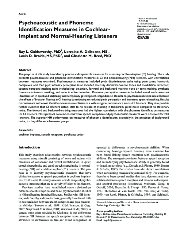 (PDF) Psychoacoustic and Phoneme Identification Measures in Cochlear ...