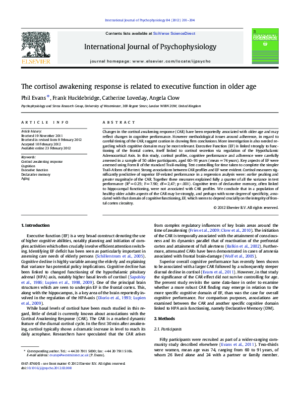 (PDF) The cortisol awakening response is related to executive function ...