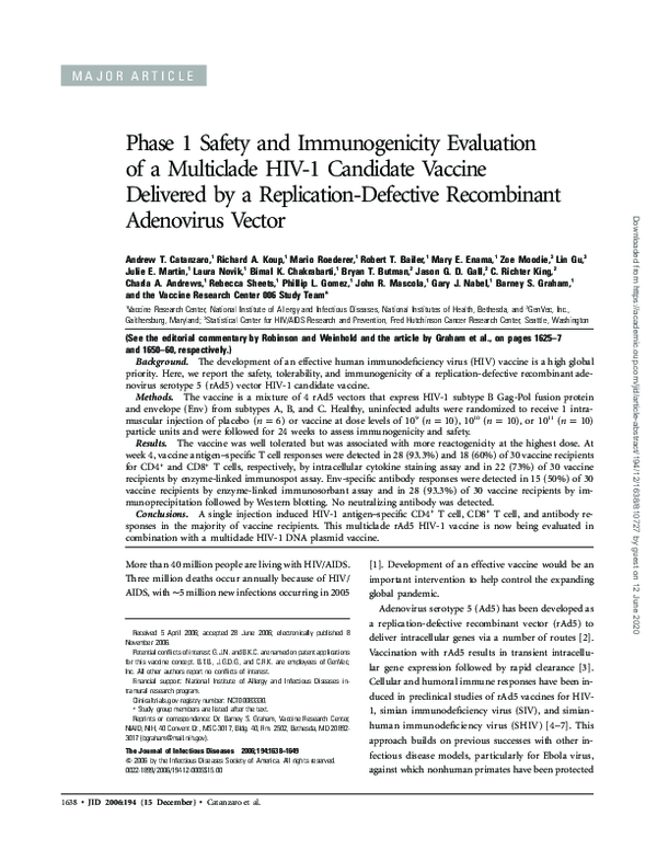 (PDF) Phase 1 safety and immunogenicity evaluation of a multiclade HIV ...