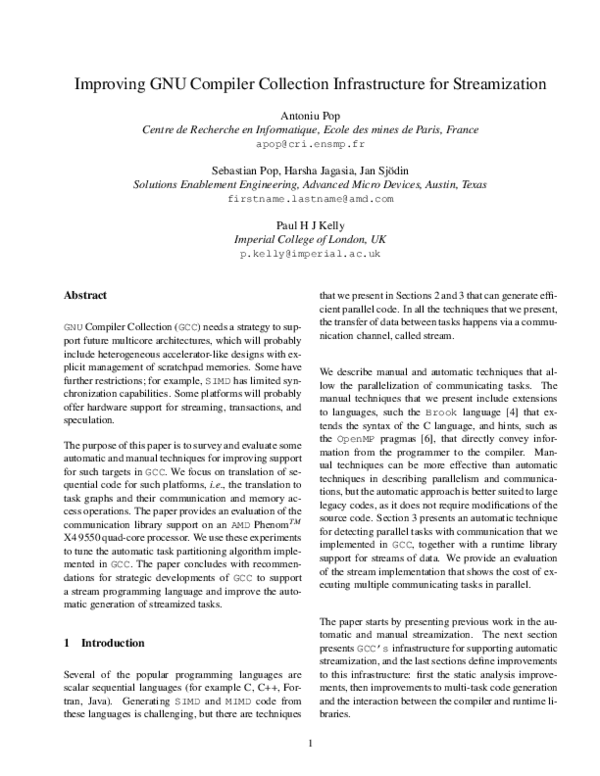 (PDF) Improving GNU compiler collection infrastructure for streamization