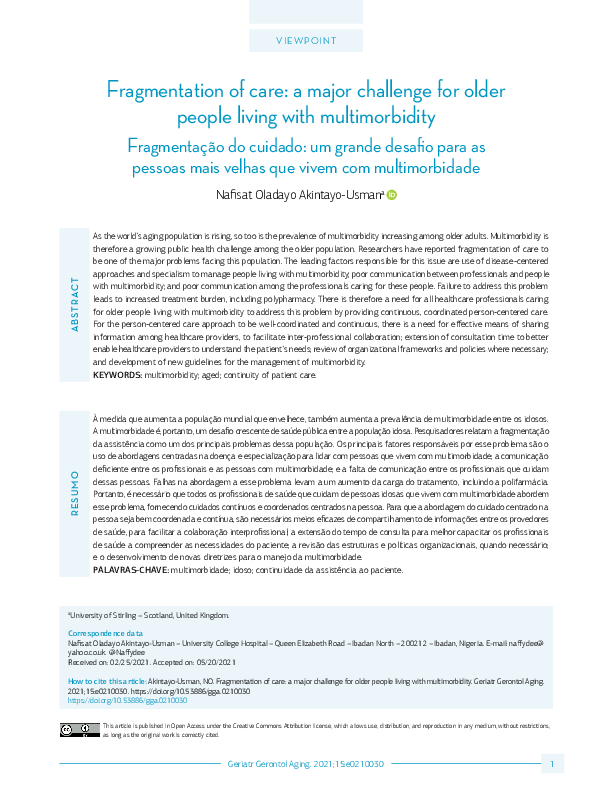 (PDF) Fragmentation of care: a major challenge for older people living ...