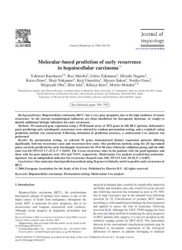 (PDF) Molecular-based prediction of early recurrence in hepatocellular ...