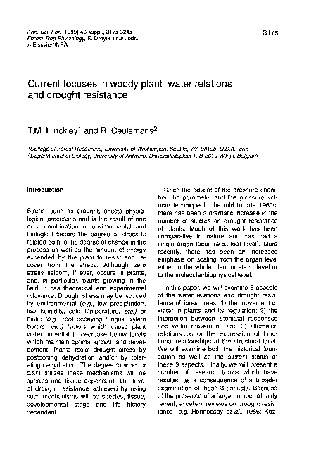 (PDF) Current focuses in woody plant water relations and drought resistance