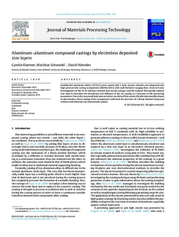 (PDF) Aluminumaluminum compound castings by electroless deposited zinc