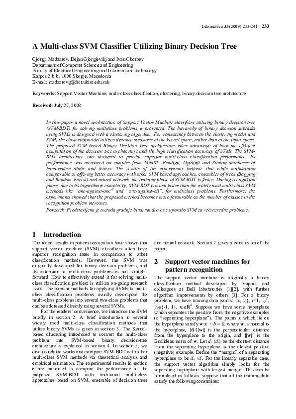 (PDF) A Multi-class SVM Classifier Utilizing Binary Decision Tree